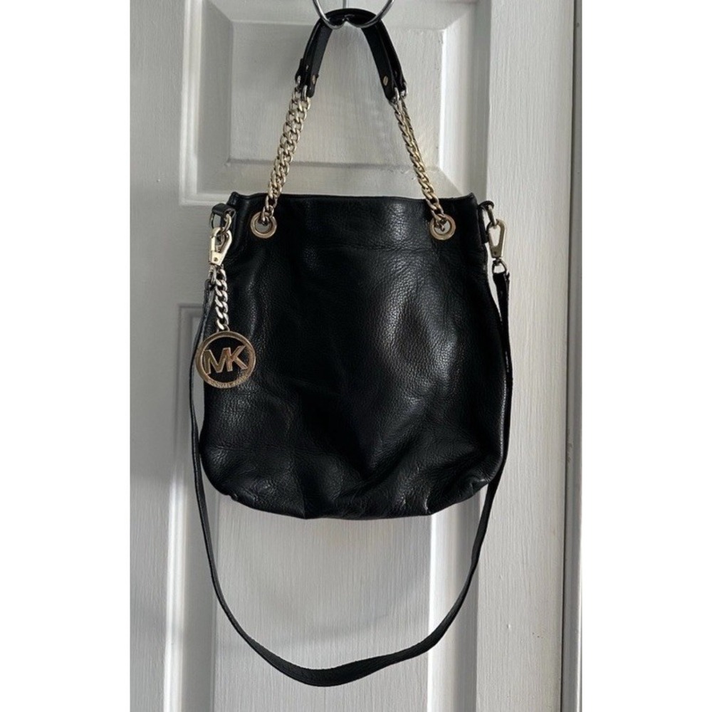 Michael Kors Jet Set Gold Chain Medium Leather Shoulder Tote‎ Bag Black